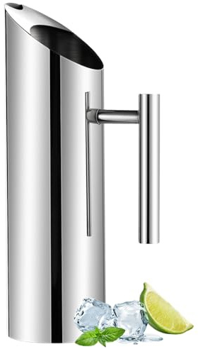 Jarra de acero inoxidable de 54 onzas/1.5 litros, jarra de agua de metal con asa, jarra de bebidas de acero inoxidable plateado con protector de hielo, recipiente para bebidas de restaurante para té