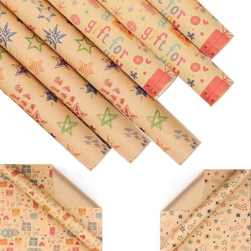 Set di 8 fogli di carta da regalo, 50 x 70 cm, carta da regalo per compleanno, carta regalo fai da te, carta kraft per l'inizio della scuola, carta da regalo per bambini, carta di compleanno per