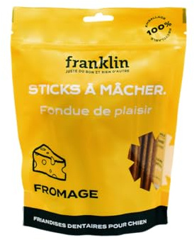 FRANKLIN – Friandises Dentaires pour Chien – Stick à Mâcher Fromage – Anti-Tartre – Protection Dentaire – Mastication Longue – Tout Âge – 250 g