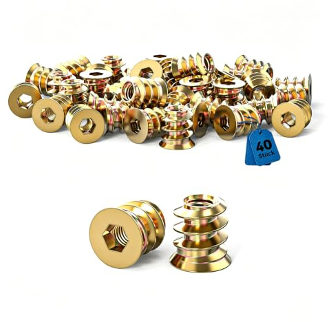 Wjelet 40 Stück Rampamuffe M4x10mm Einschraubmutter Gewindeeinsatz Holz Rampamuffe Einschraubmuffen Verzinkte Hex-Innensechskant Einschraubmutter für Holzmöbelsortiment
