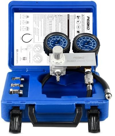 PESIKO Druckverlustprüfer KFZ mit Doppel-Manometer (0-100 PSI/700 kPa), Prüfset für Zylinderdichtigkeit an Benzinmotoren, inkl. Adapter für 10-18 mm Zündkerzen