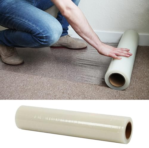 Warmiehomy Carpet Protector Roll Self Adhesive 40 Micron 60cmx100m,Painting Waterproof Carpet Protection Film Floor Covering,Carpet Protector for Floor Stairs,Clear