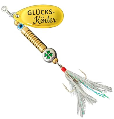 Angelköder Spinner 14 g mit Gravur – Kunstköder für Hecht, Zander & Barsch – Raubfischköder mit Drillingshaken – Geschenk für Angler & Fischer – Gold (Glücks Köder)