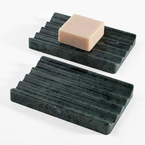 2 Stück Seifenschale mit Ablauf, Natürlicher Marmor Seifenhalter, 14x9x2cm