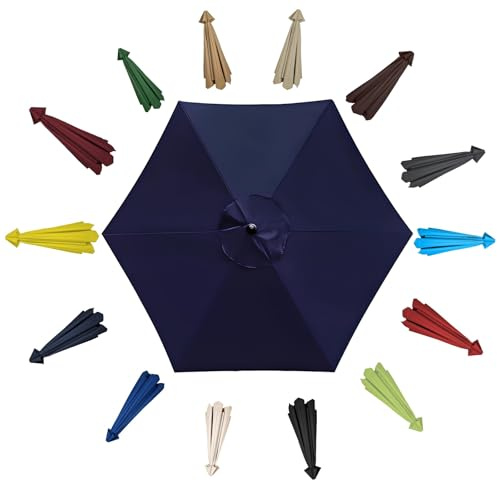 6 Arms/8 Arms Replacement Parasol Canopy for 2.0m 2.30m 2.7m 3.0m, Parasol Replacement Cover Anti-UV Waterproof, Umbrella Replacement Fabric for Garden, Patio, Outdoor, Pool, Beach(Navy blue,2.30m/6 A