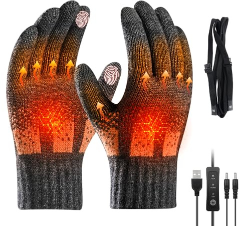 LYPPUL USB-uppvärmda handskar, termiska USB-handskar för män och kvinnor, USB-värmehandskar med 3 temperaturnivåer, tvättbara, varma pekskärmshandskar (mörkgrå)