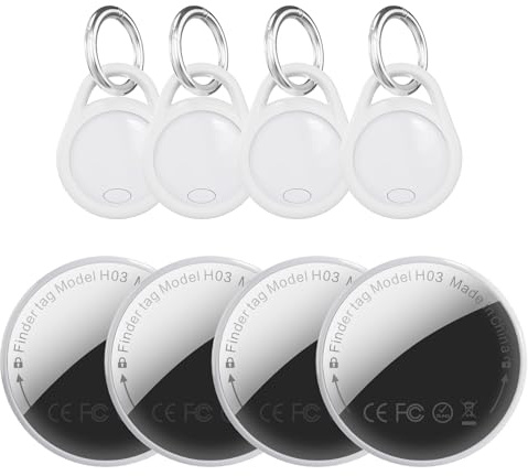 Smart Traceur Tag Lot de 4 - Localisateurs d'Objets Bluetooth Fonctionne avec Apple Localiser (iOS Uniquement),Étanchéité IP68,Tracker de Clés/Sacs/Bagages/Enfant/Animaux,Batterie Remplaçable
