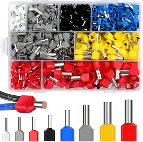 Bohoray 850 Pièces Embouts de Cablage, 0,5-10 mm² Twin Cosses Electriques a Sertir, Embouts de Câble Isolés Double, Connecteurs à Sertir, Connecteurs à Sertir Électriques pour Connexion de Fils