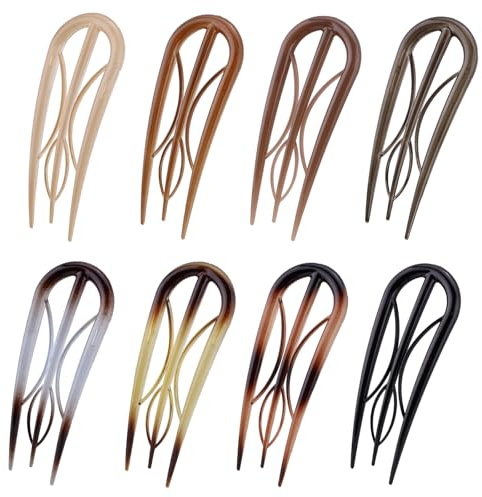 Fatiya Lot de 8 épingles à cheveux françaises avec 3 dents internes, fourchette à cheveux vintage pour cheveux fins et épais, courts, en forme de U, pour chignon chignon, femme et fille