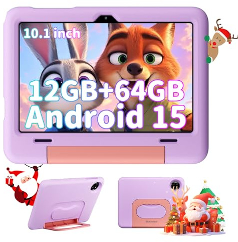 Blackview Tablet Bambini 10 Pollici, Android Tablet per Bambini 3 a 12 Anni, 12GB RAM + 64GB ROM/2TB TF, Controllo Genitori, Gemini AI 2.0, 8MP + 5MP, Face ID, 6600mAh/Widevine L1/WiFi/GMS/GPS/BT 5.0