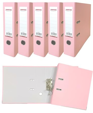 Pack of 5 A4 Pastel Pink Paperbacked Lever Arch Files by Janrax