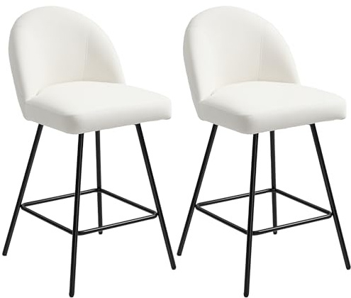 HOMCOM Set 2 Sgabelli da Bar con Poggiapiedi, Sedie Alte con Schienale in Velluto per Bancone Bar e Isola da Cucina, 48.5x56x92 cm, Bianco Crema