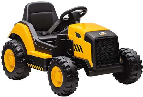 AIYAPLAY Trattore Elettrica per Bambini 3-6 Anni Licenza CAT, 12V Macchina Elettrica Escavatore Giocattolo Cavalcabile con 2 Motori, Sospensioni, Telecomando, Luci, Musica, USB e Bluetooth, Giallo