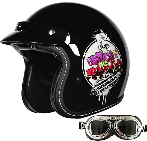 Retro Motorcykelhjälmar Med Öppen Fasad, Vintage-Stil, Jethjälm Med Skyddsglasögon, 3/4-Kvarts Motorcykelhalvhjälm, ECE-Godkänd För Män Och Kvinnor 15,M=55-56CM