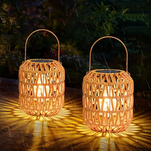 Solarlampen für Außen Garten Hängend: 2 Stücke Solarlaterne für Außen Stehend & Hängend, Solar Laternen Gartendeko für Draußen Wetterfest, Outdoor Boho Garten Deko für Balkon Terrasse Rasen
