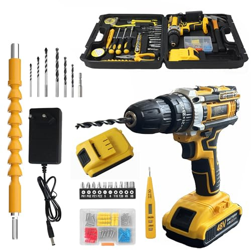 21V Cordless Drill Set, 2 x 2.0Ah Li-ion Batteries,25Nm Max Torque Electric Drill with 2 Speeds, 3 Modes, Fast Charger & LED Light for Home, Garden, DIY Projects
