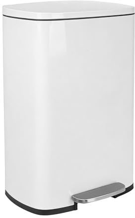 Harbour Housewares 50L Stainless Steel Pedal Bin – White Soft Close Kitchen Trash Can with Foot Pedal, Removable Inner Bucket, Hands-Free Rubbish Bin for Home or Office