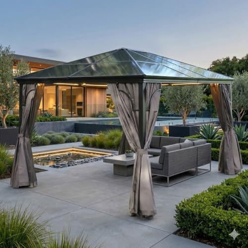 Jet-Line Pabellón Sahor de aluminio, 3 x 4,2 m, color antracita, con techo duro, resistente a la intemperie y estable, moderna pérgola con protección UV