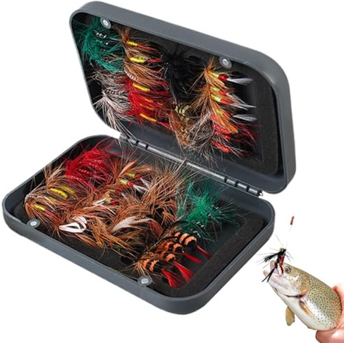 Juego de moscas de pesca con mosca, 40/60 piezas, incluidas moscas, moscas mojadas, ninfas, serpentinas, terrestres, sanguijuelas y más, con de moscas magnética para pesca de agua dulce