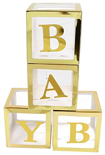 Fabater Babyshowerballonglåda, Gyllene Genomskinliga Genomskinliga Ballonglådor Förvikta för Enkel Montering, Säkert och Ofarligt Papper Festdekoration i Plast för Genusavslöjande, Födelsedag, Bröllop