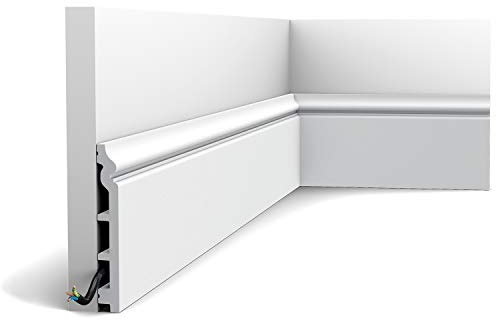 Orac Plinthe SX118-RAL9003 200 cm x 13,8 cm x 1,8 cm Polystyrène extrudé (HDPS) classique arrondi avec passage de câble prépeinte en blanc (RAL 9003)