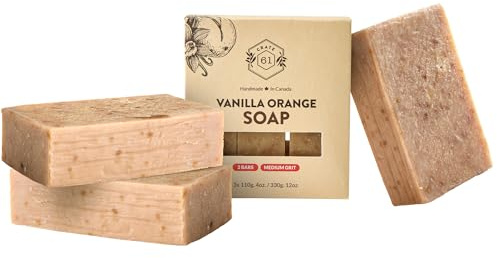 Crate 61 Organics, Handmade in Canada, Plant Based Cold Process Natural Bar Soap For Face And Body, With Premium Essential Oils, For Men And Women 3 Pack (Vanilla Orange)