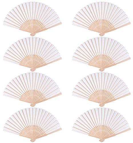 TUPARKA 8PCS White Hand Fans Fabric Folding Fans DIY Handmade Fans For Dancing Photo Props Wall Decoration Wedding Accessories