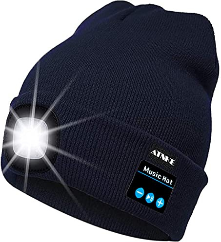 ATNKE LED Luminoso Bluetooth Gorro Sombrero, USB Recargable 4 LED Inalámbrico Musical Gorras Correr Super Brillante Impermeable Luz Invierno Cálido Regalos para Hombre y Mujer
