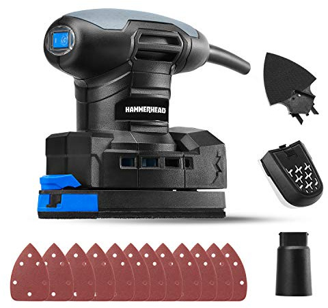 Hammerhead 1.4-Amp Multi-Function Detail Sander with 12pcs Sandpaper, Dust Collection System, and Detail Attachment - HADS014