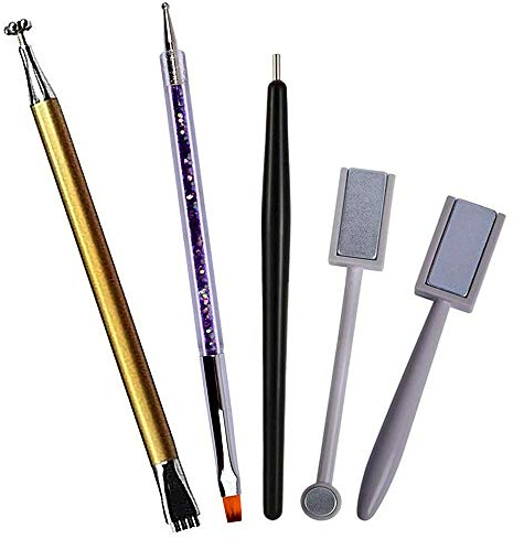 Nagel Magnet Stick Set 5 Stück, Doppelkopf Blumendesign Nagel Magnet Stift und Starke Magnetstift Punktierungsstifte, Idee für DIY 3D Magnetisches Katzenauge UV Gel Polnisch Nagel Kunst Zubehör