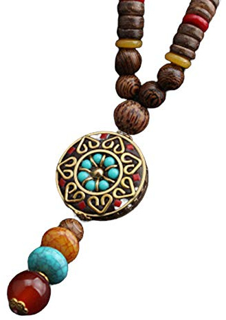 EXINOX Lange buddhistische Halskette mit Holzperlen | Ethnischer Buddha | Damen |