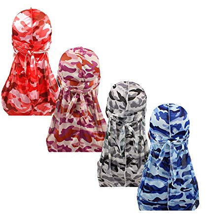Treer 4 Stück Unisex Sport Kopfbedeckung Kopftuch, Durag Atmungsaktiver Pirat Cap Radfahren Bandana Fahrrad Piratentuch Stirnband Laufen Mütze Helmmütze, Tarnung Drucken (One size,Set 5)