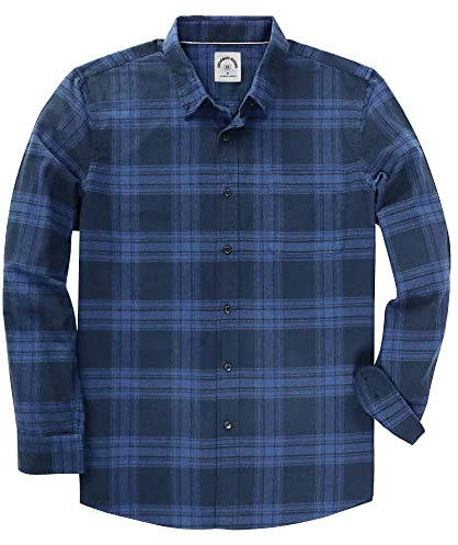 Dubinik® Chemise Flanelle Homme Carreaux Boutonné Manches Longues Chemises Casual Homme Coton A-Bleu Marine 2XL