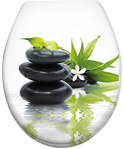 LZQ WC Sitz mit absenkautomatik Toilettensitz Toilettendeckel inkl. Montagematerial aus Hartplastik, 45 x 38cm, Steine