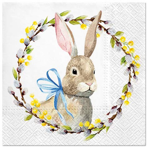 20 Servietten Hase im Weidekranz | Tiere | Frühling | Ostern | Tischdeko 33x33cm