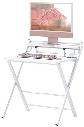 NC Folding Computer Desk Small Wood Portable Compact Office Desk Portable PC Laptop Study Workstation Table Picnic Table Office Home for Adults Kids 80 x 50 x 94cm White