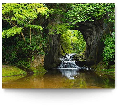BilderKing Wandbild Wasserfall Nomizo Falls Japan - 200cm x 150cm Leinwand auf 4cm Keilrahmen