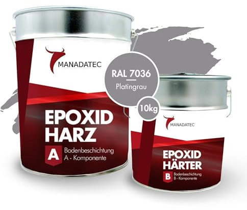 MANADATEC 2k Epoxidharz Bodenbeschichtung 10kg I RAL 7036 Platingrau I Lösemittelfrei, Umweltfreundlich & Geruchsneutral I Beschichtung für Garagen- & Kellerböden I Hohe Schlagfestigkeit
