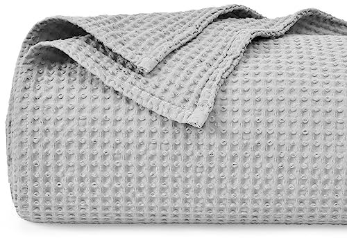 PHF 100% Baumwolle waffledecke Kuschedecke 220x240cm, leicht & atmungsaktiv, perfekt für das ganze Jahr - Oeko-TEX® Zertifiziert - Hotelwäschequalität - Ideal für Sofa Couch Bett, Hellgrau