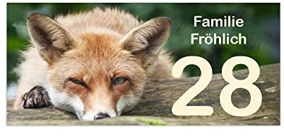 banjado® Namensschild Briefkasten personalisierbar/Briefkastenschild selbstklebend 20x9cm/ Briefkasten Schild wetterfest/Briefkasten Beschriftung mit Namen oder Hausnummer Fuchs Relax