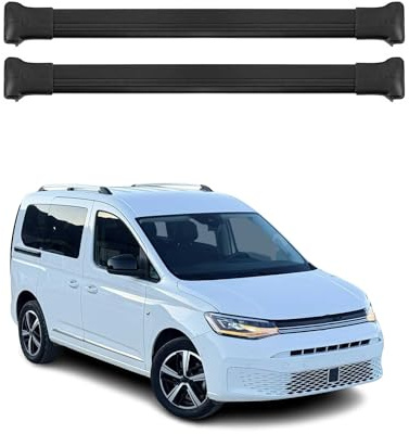 OMAC Dachträger für VW Caddy 2020-2026 Aluminium 2 Stangen Schwarz | TÜV/DIN 75302:2019 geprüft, bis 75 kg Traglast, Querträger, Grundträger