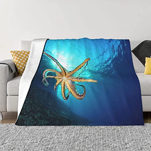 FIBITA Kuscheldecke 3D Oktopus Flanell Fleecedecke 150x200 Meerestiere Wohndecke Blau Sofadecke Couchdecke Tagesdecke Flauschig Weiche Mikrofaser, für Bett & Sofa