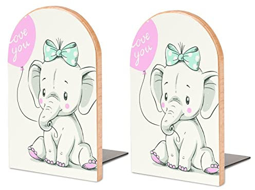 Packung Mit 2 Buchstützen Elefant Rutschfester Bücherständer Aus Holz Bücherregal Bücherhalter Für Home Desk Office Library