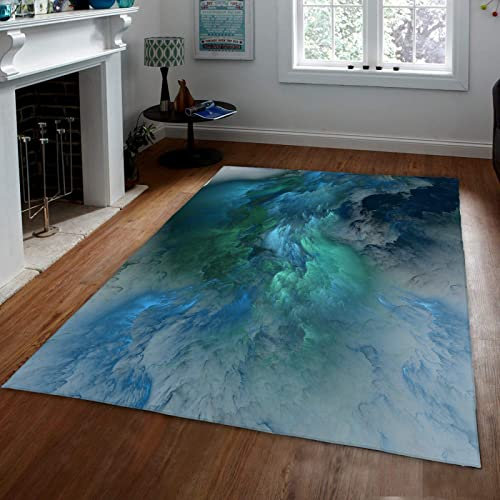 BYJING Art Blau und Grün Bereich Teppiche Flauschig Natur Wolke Muster Teppich Anti Rutsch Rücken Teppiche für Wohnzimmer Schlafzimmer Esszimmer Home Office Bereich Teppich 60x90cm