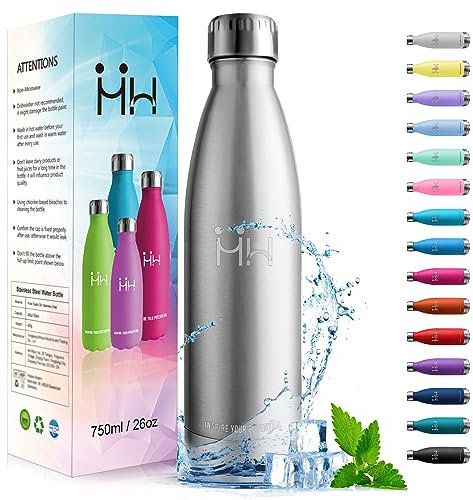 HoneyHolly Borraccia Termica, 18/8 Acciaio Inox Bottiglia Termica - 750ML - Senza BPA Borraccia Palestra, Isolato Sottovuoto, Antigoccia, Bottiglia Acqua Termos per Scuola, Sport, Ufficio