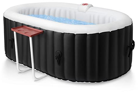 Edostory Hot Tub Aufblasbarer Tragbarer Ovaler Whirlpool Spa 2 Personen Whirlpool mit 90 Bubble Jets, Abdeckung, Filterkartuschen, Pumpe, Schwarz