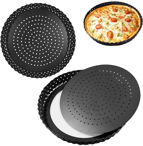 AZKEEGREY Perforierte Quicheformen mit losem Boden, 20 cm, antihaftbeschichtet, 2 Stück | Perforierte Kuchenform mit losem Boden, runde Kuchenform, abnehmbarer Boden zum Backen