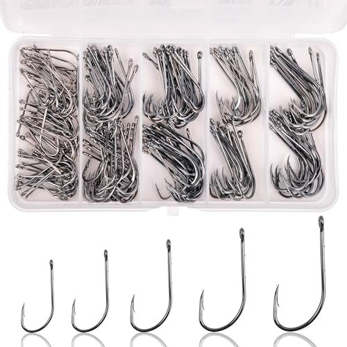 Baitholder Fishing Hooks Kits High Carbon Steel Saltwater Barbed Offset Jig Hook Long Shank Beak Bait Holder Live Bait Hooks Mix Sizes 200PCS