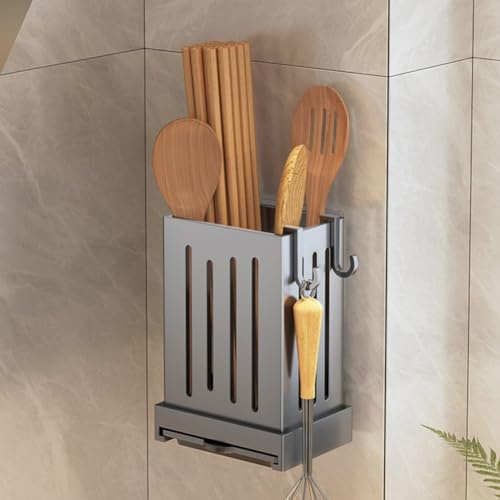 Soporte multifuncional para vajilla, estante de secado de cocina montado en la pared, escurridor de platos, 12 x 8,5 x 6,2 cm (gris)