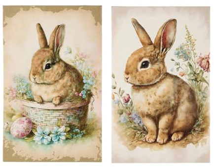 NUVOLE DI STOFFA Quadro con conigli pasquali da appendere Shabby Chic 22x35x2.5 cm 2 varianti(1pz) A